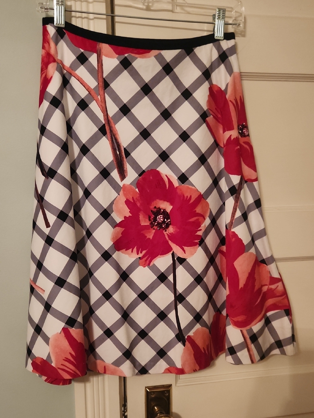 Talbots White Plaid Skirt with Red Floral Print